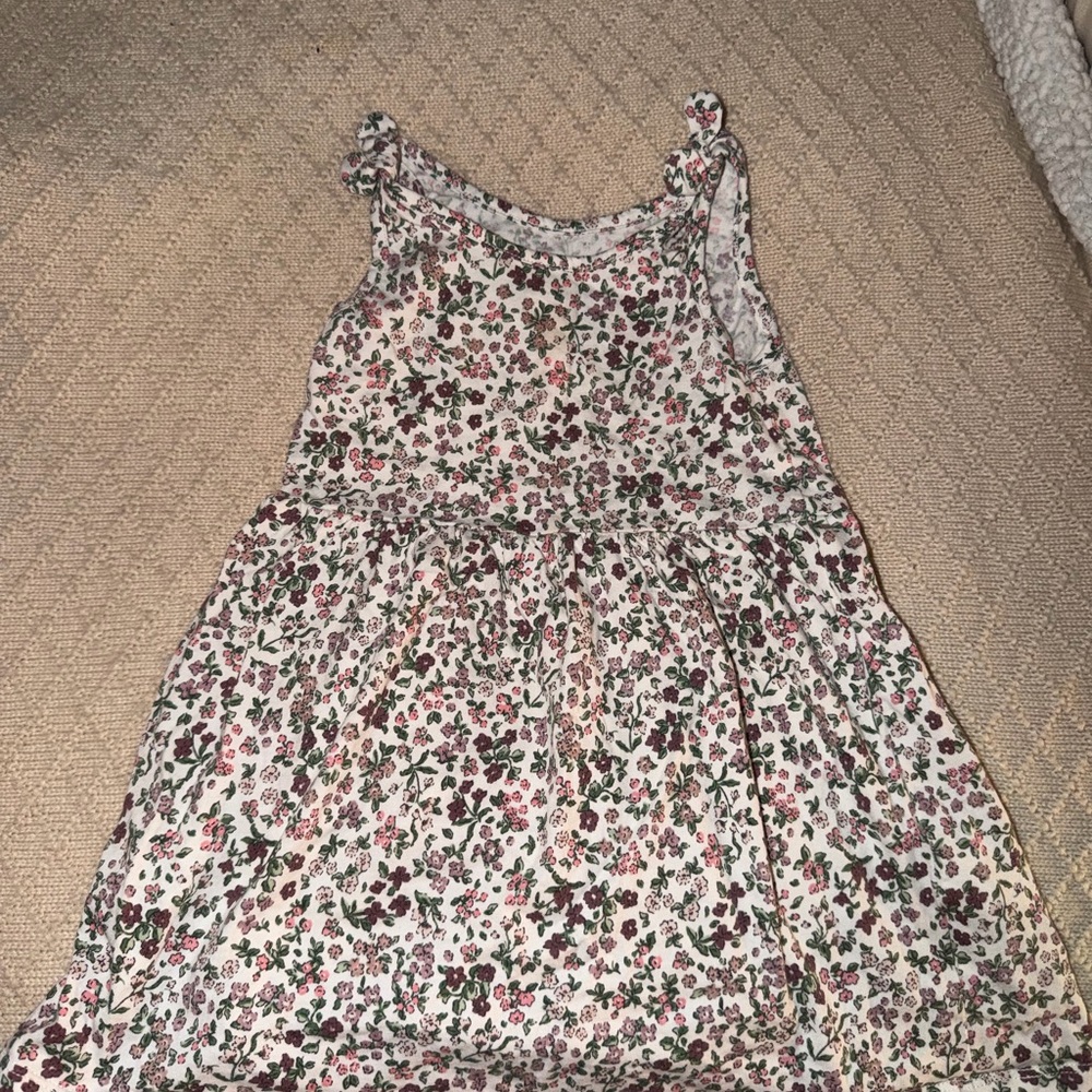 H&M White Floral Tie-Shoulder Dress with Pink & Green Print